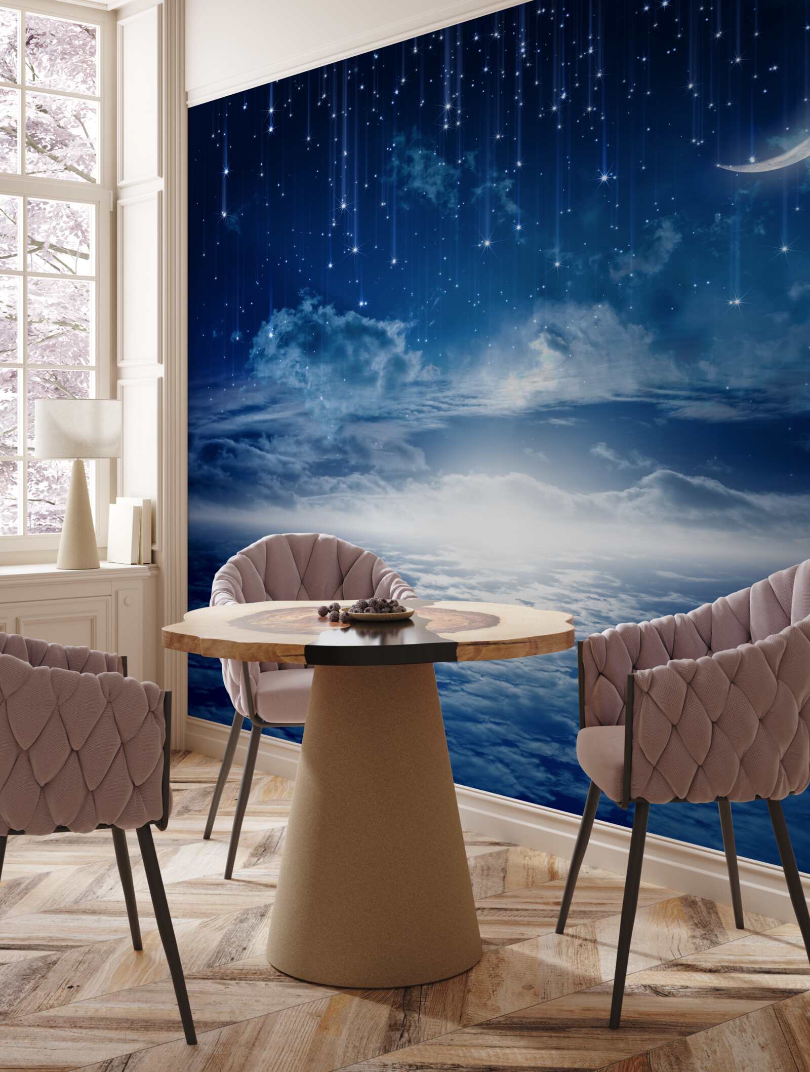 Fototapet Lumina lunii care se joacă pe suprafața apei iluminează noaptea cu culori strălucitoare