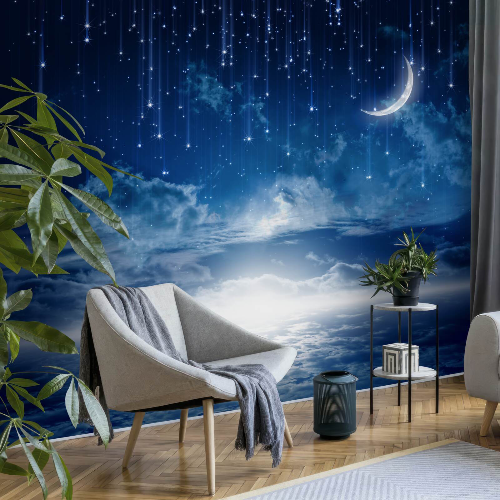 Fototapet Lumina lunii care se joacă pe suprafața apei iluminează noaptea cu culori strălucitoare