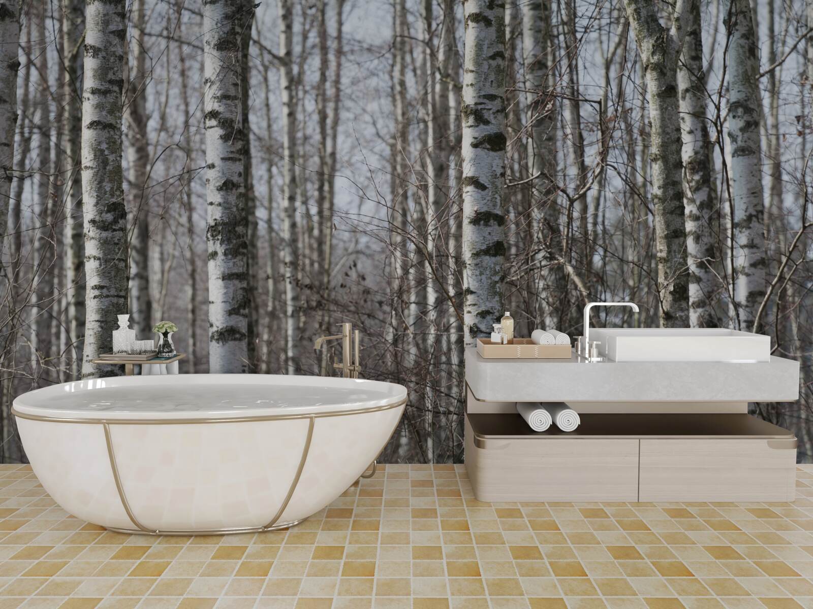 Fototapet mesteceni grațioși căzuți