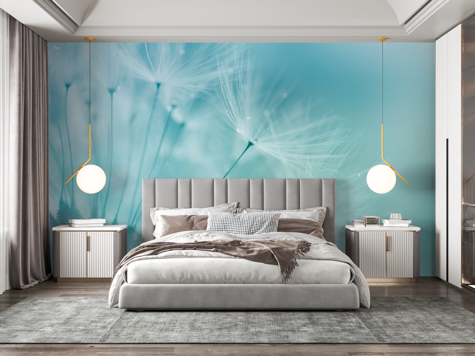 Fototapet păpădie cu flori pe un cer albastru