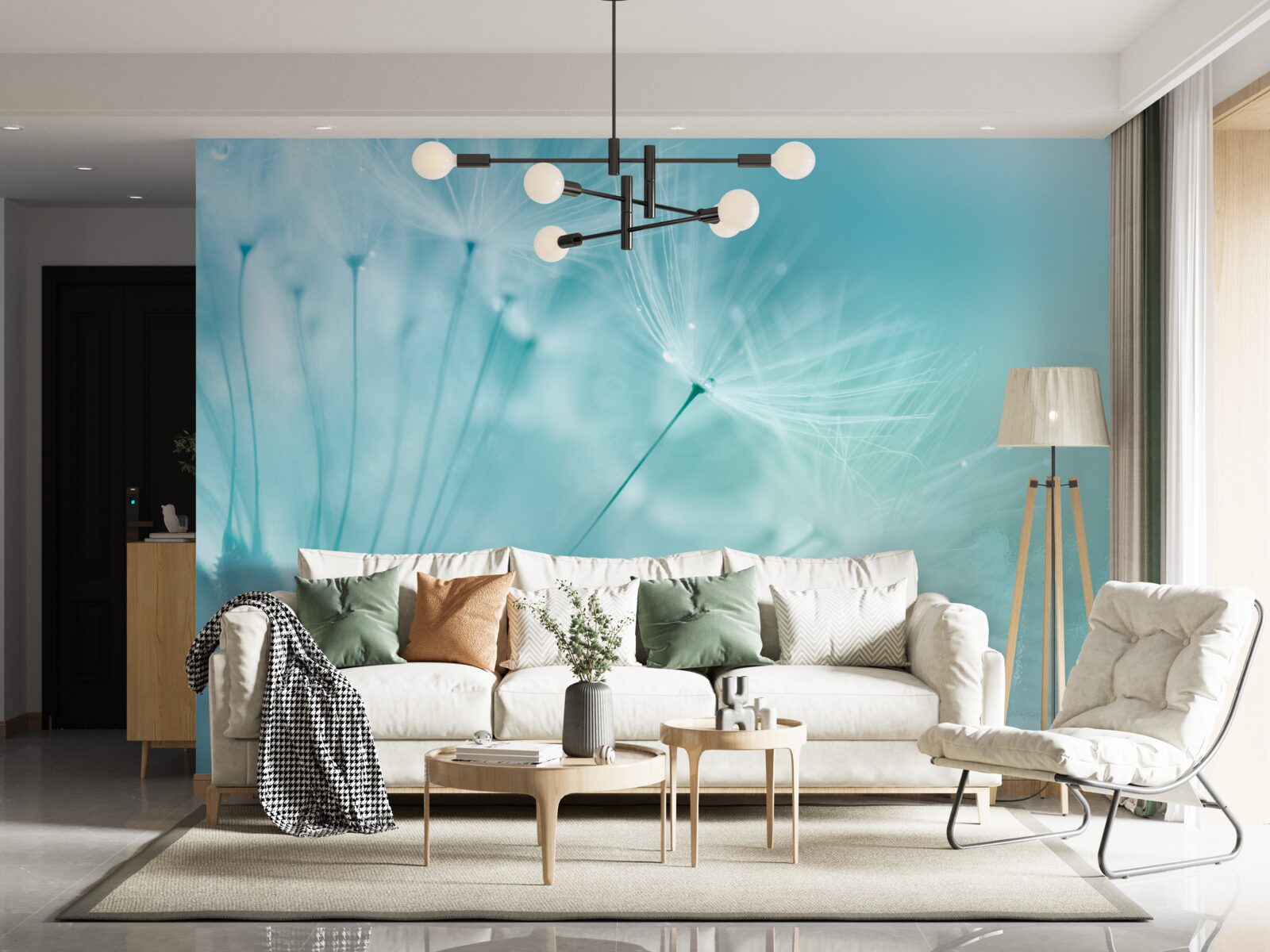 Fototapet păpădie cu flori pe un cer albastru