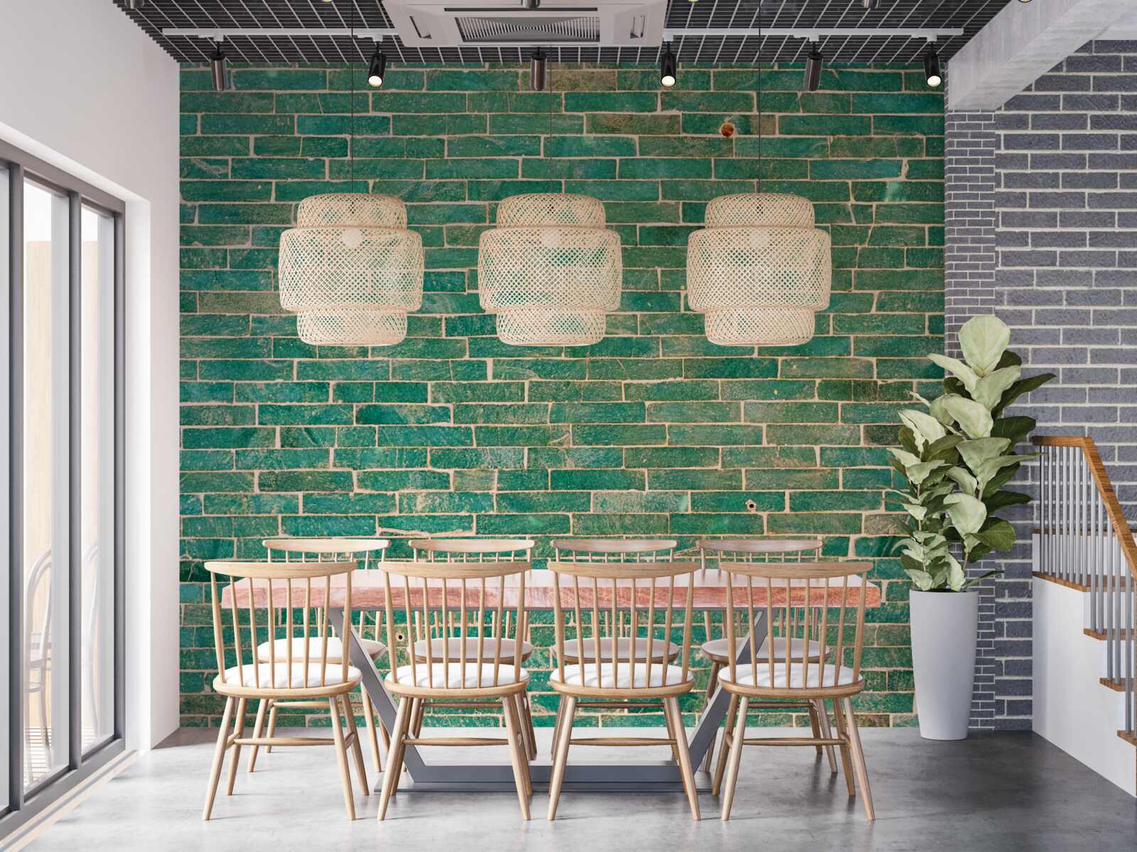 Fototapet Zid de cărămidă vopsit în verde