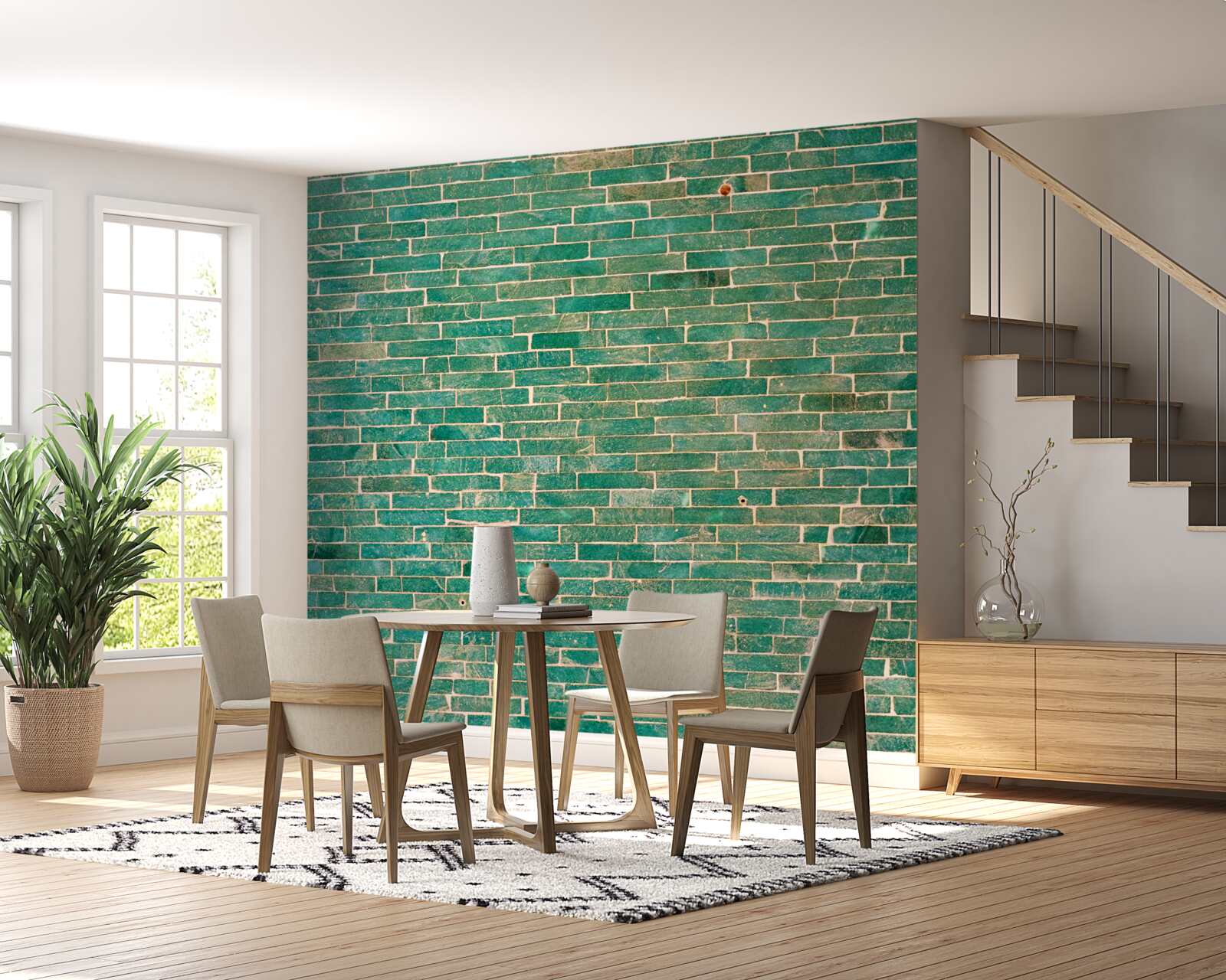 Fototapet Zid de cărămidă vopsit în verde