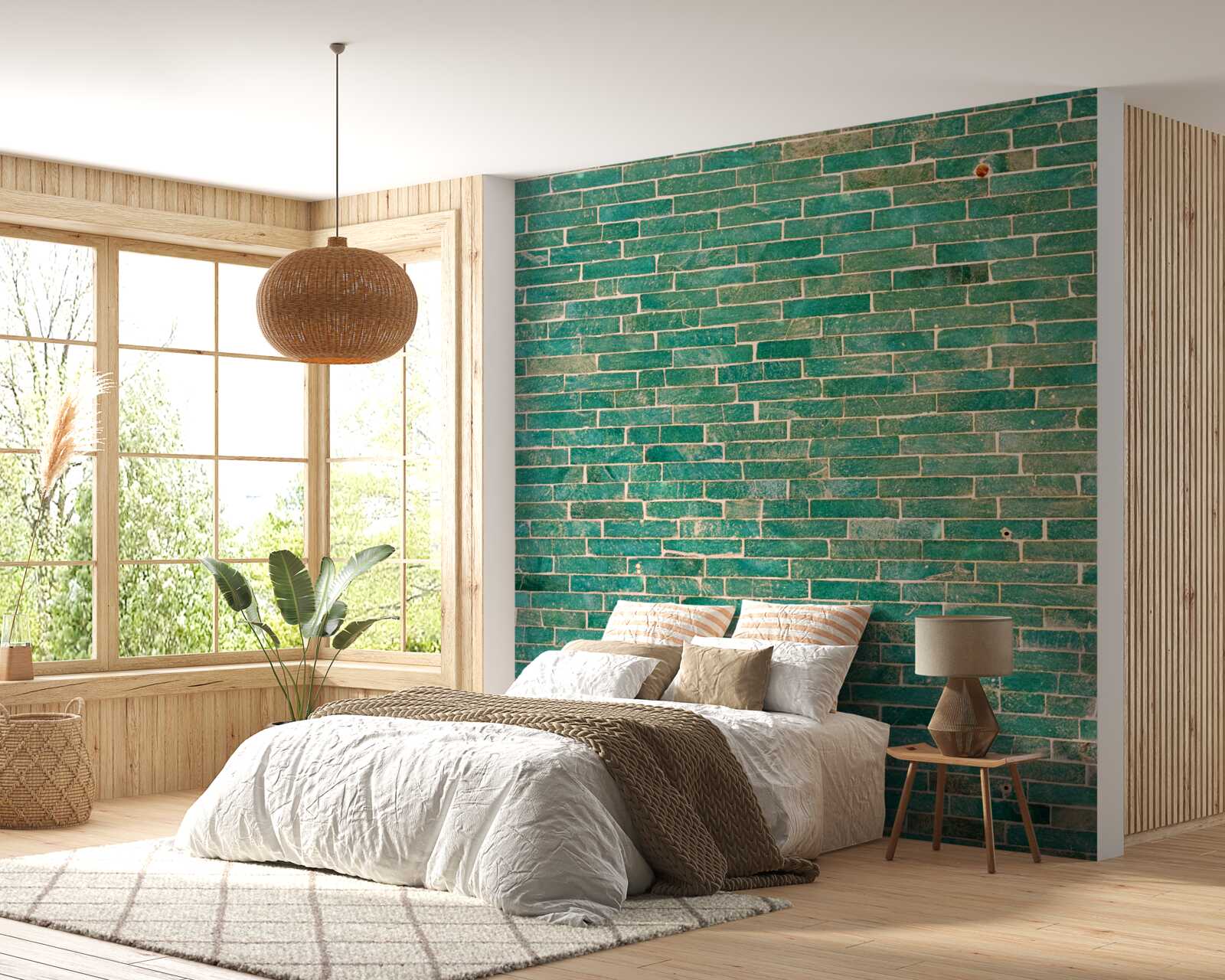 Fototapet Zid de cărămidă vopsit în verde