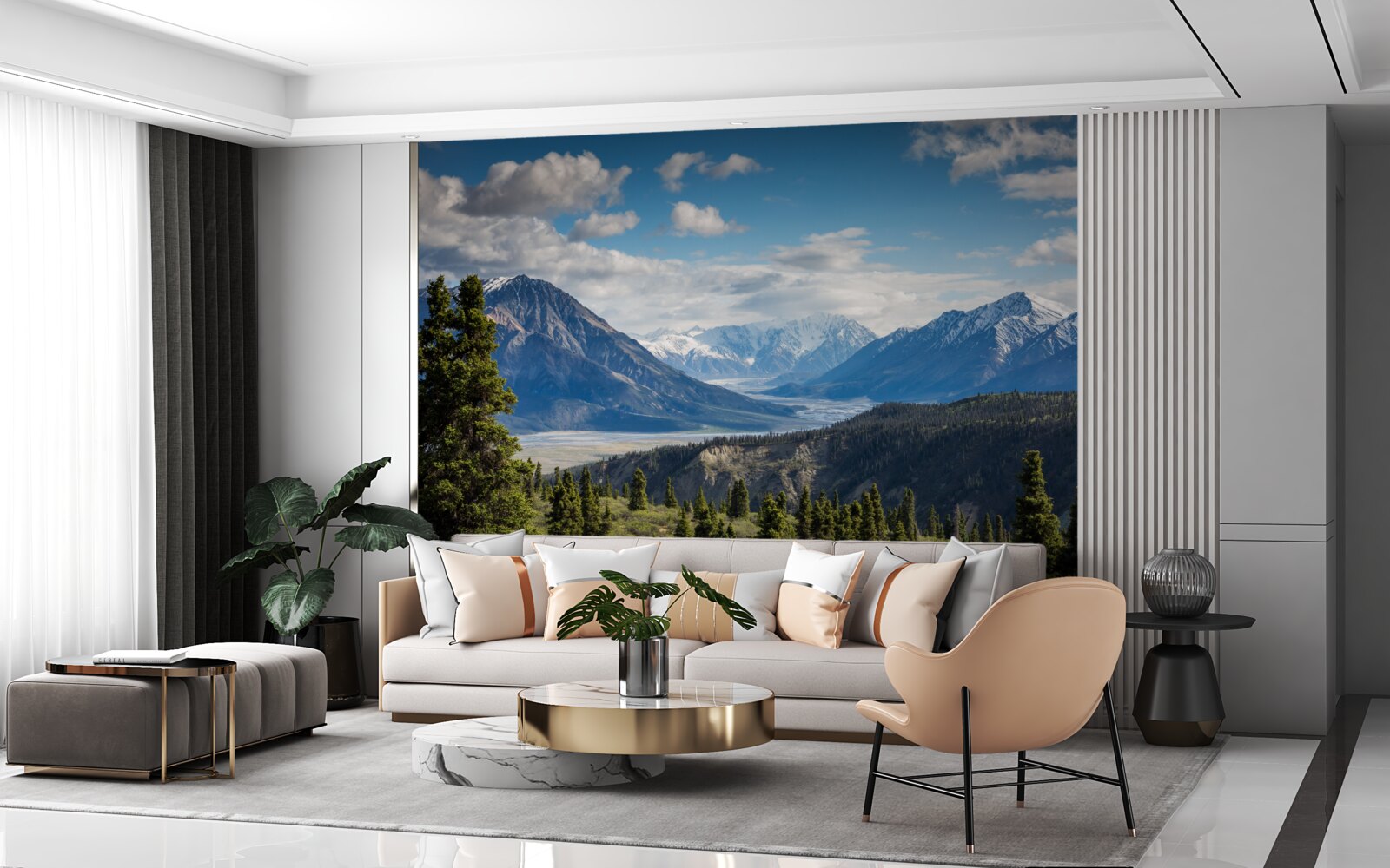 Fototapet o ramură a munților acoperită de copaci la marginea pădurii