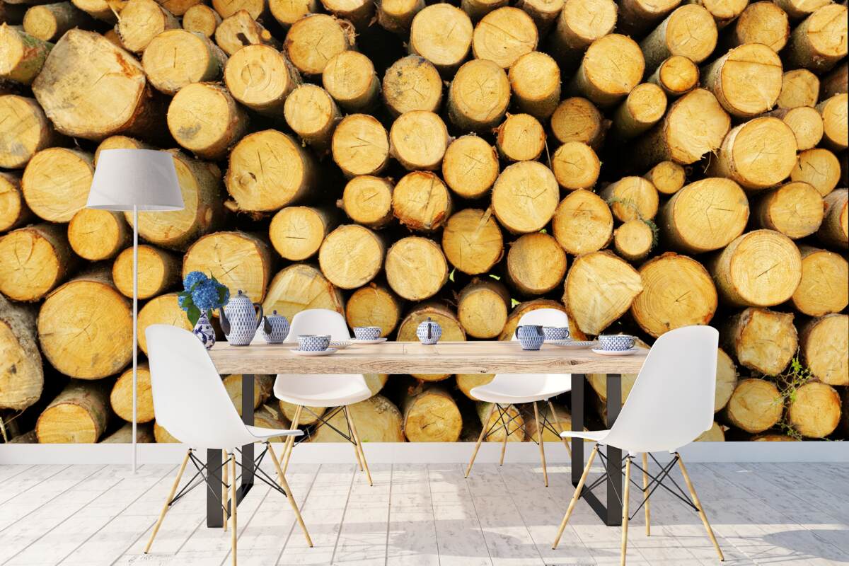 Fototapet grămadă de lemne de foc tăiate