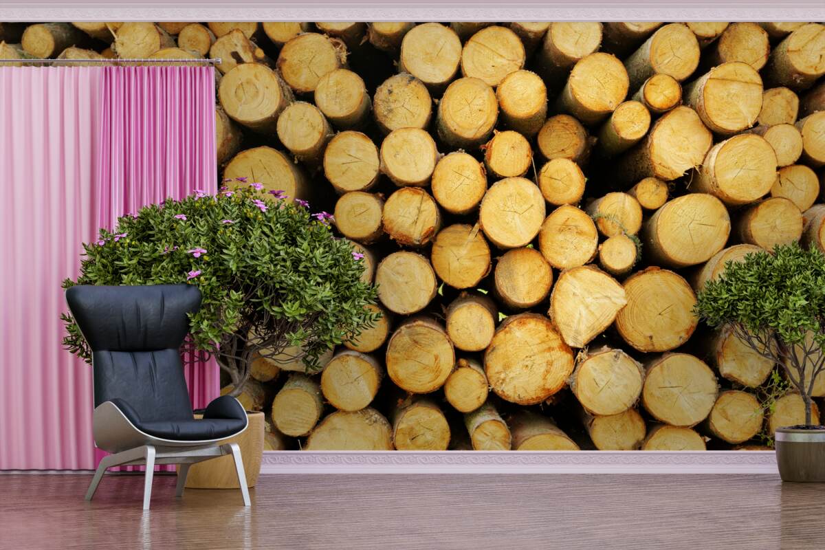 Fototapet grămadă de lemne de foc tăiate