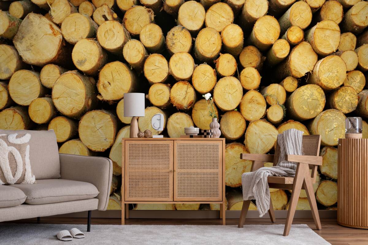 Fototapet grămadă de lemne de foc tăiate