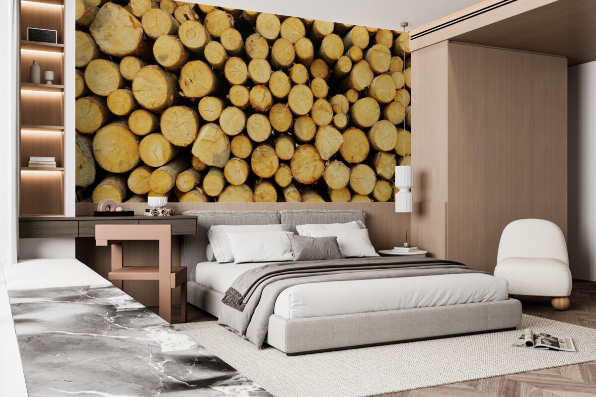 Fototapet grămadă de lemne de foc tăiate