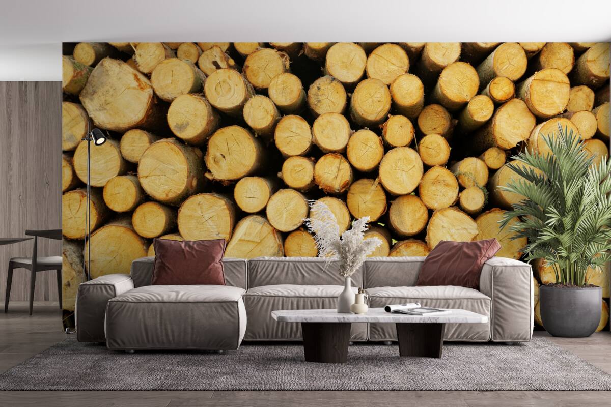 Fototapet grămadă de lemne de foc tăiate