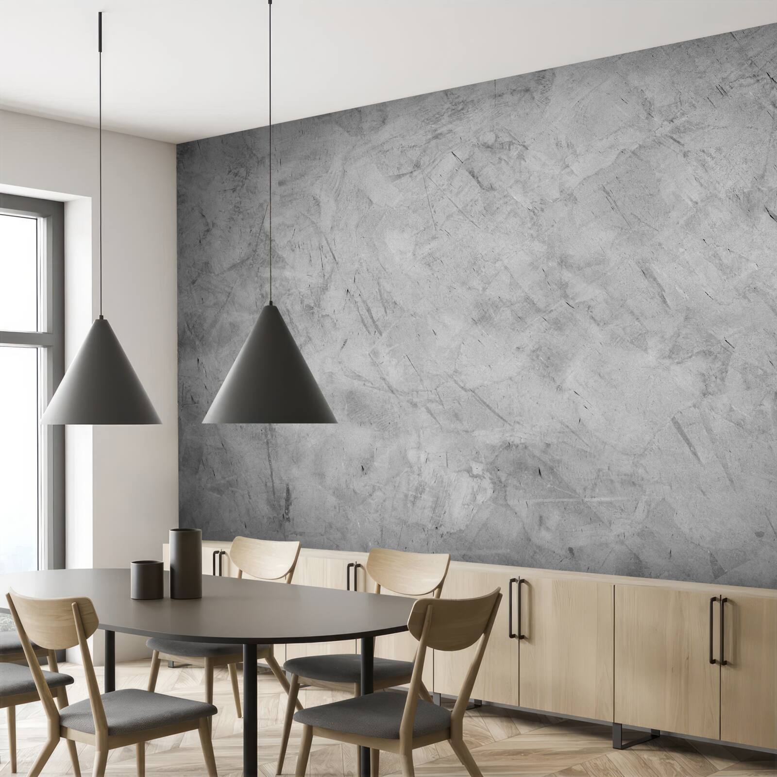 Fototapet ploaie puternică într-o pădure cufundată în ceață