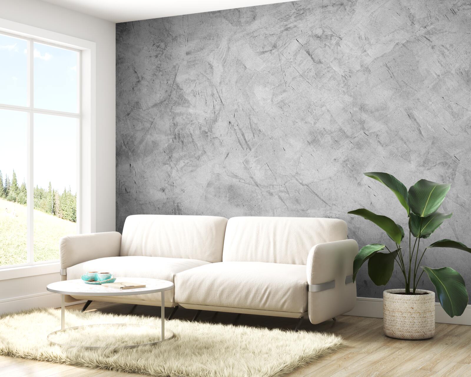 Fototapet ploaie puternică într-o pădure cufundată în ceață