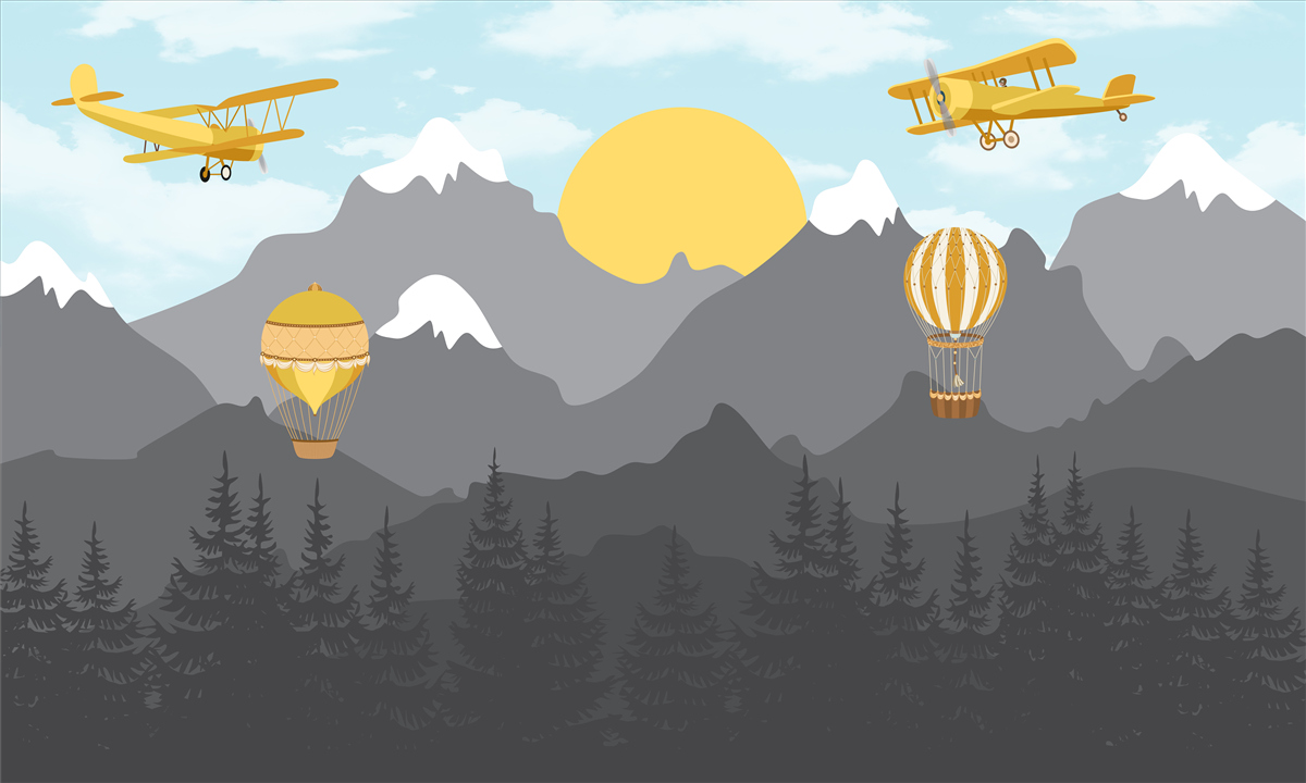 Fototapet zbor printre vârfuri în zori