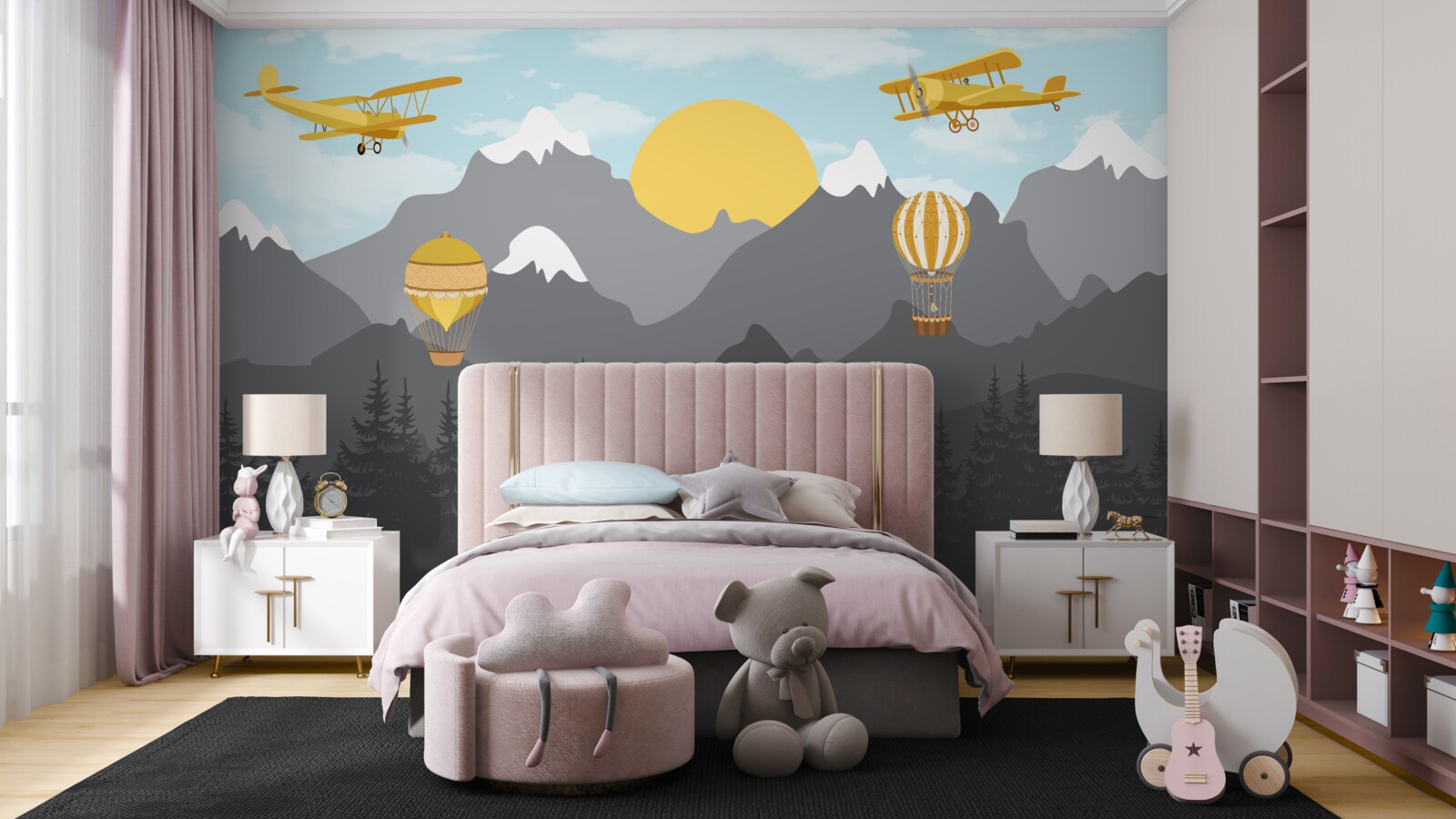 Fototapet zbor printre vârfuri în zori