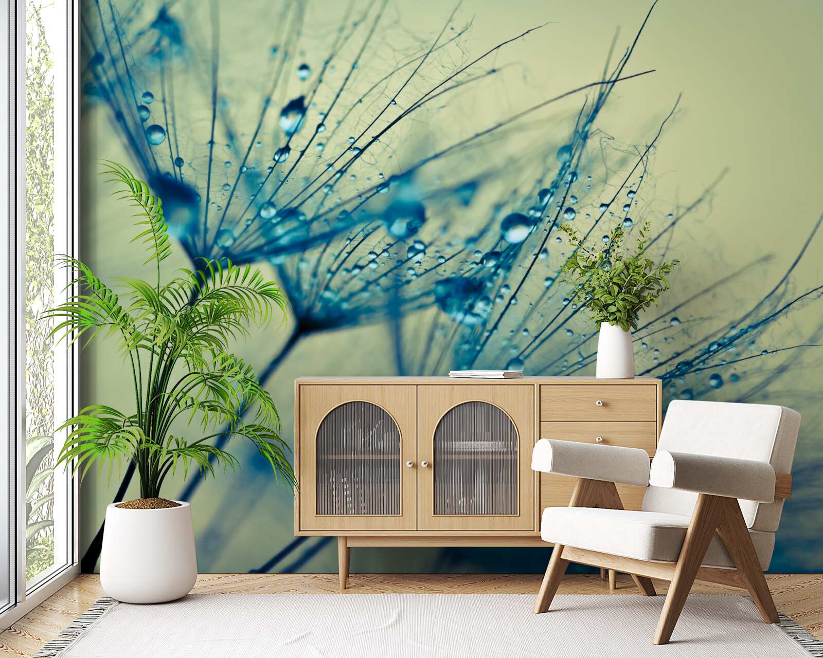 Fototapet păpădie decorată cu picături de apă