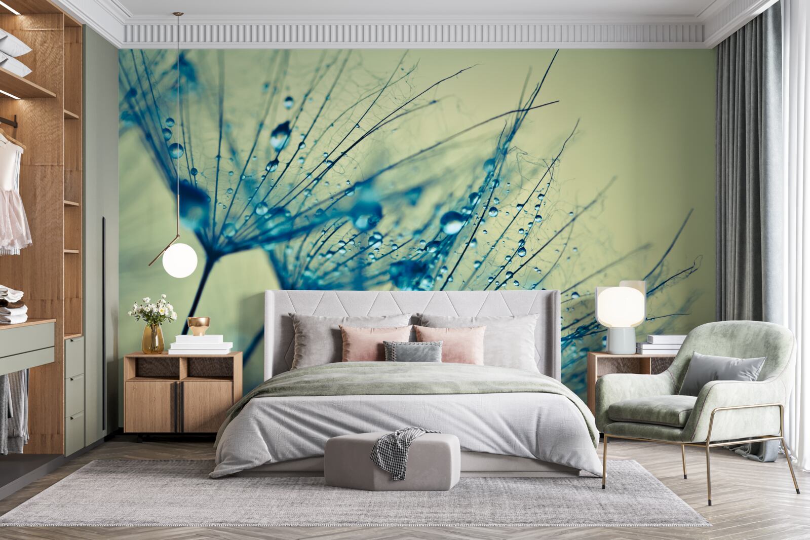 Fototapet păpădie decorată cu picături de apă