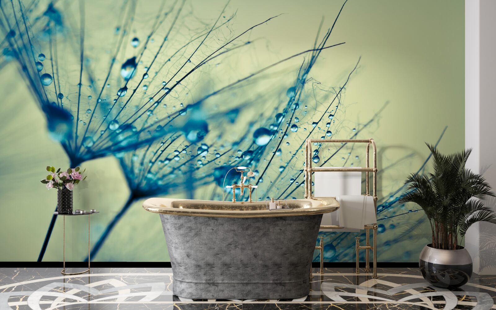 Fototapet păpădie decorată cu picături de apă