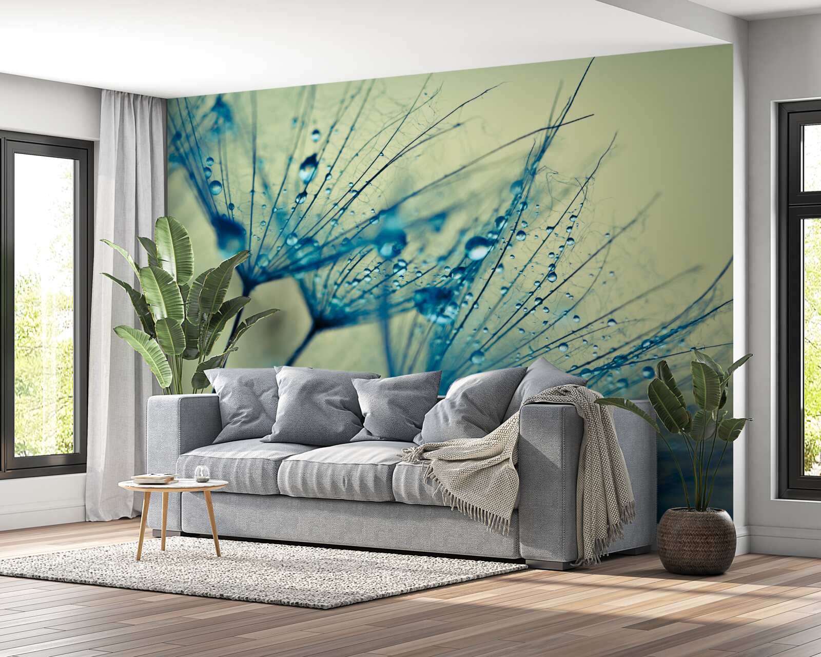 Fototapet păpădie decorată cu picături de apă