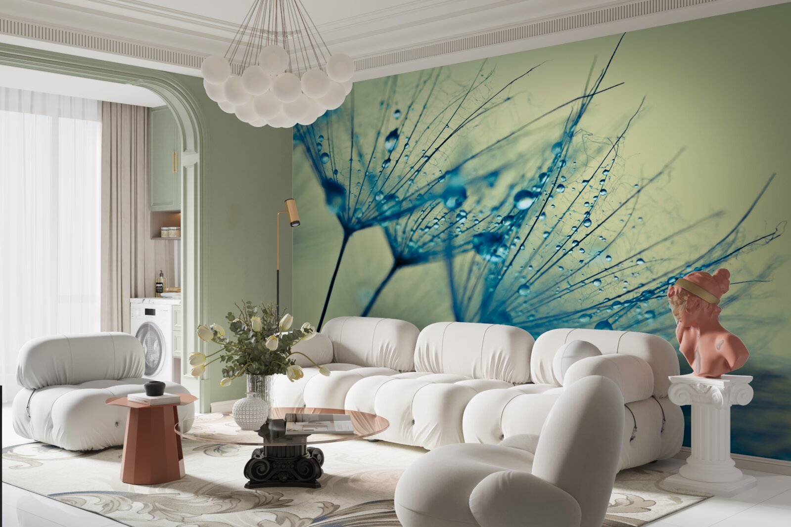 Fototapet păpădie decorată cu picături de apă