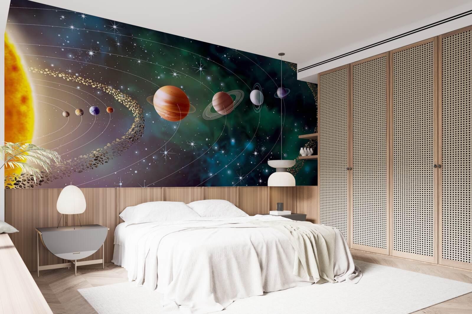 Fototapet procesiune cosmică de planete în fața unei stele