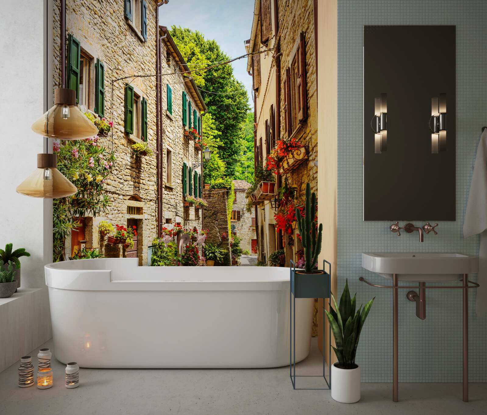 Fototapet promenadă înconjurată de verdeață