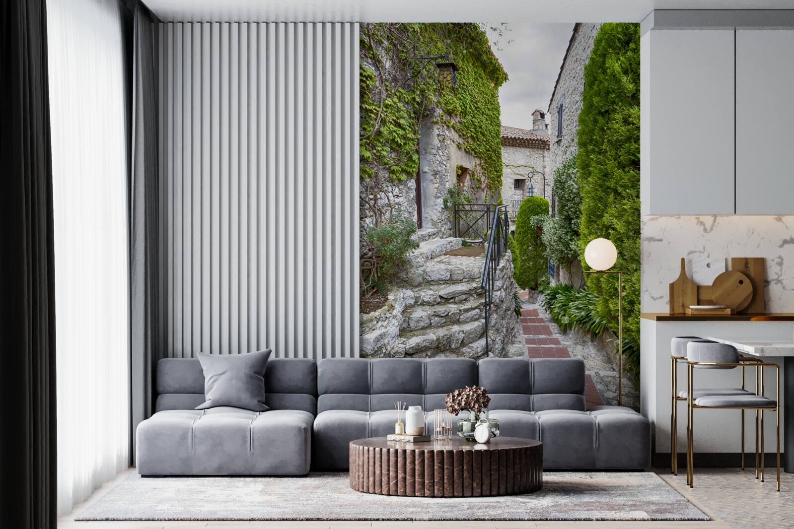 Fototapet o curte verde liniștită într-un oraș antic