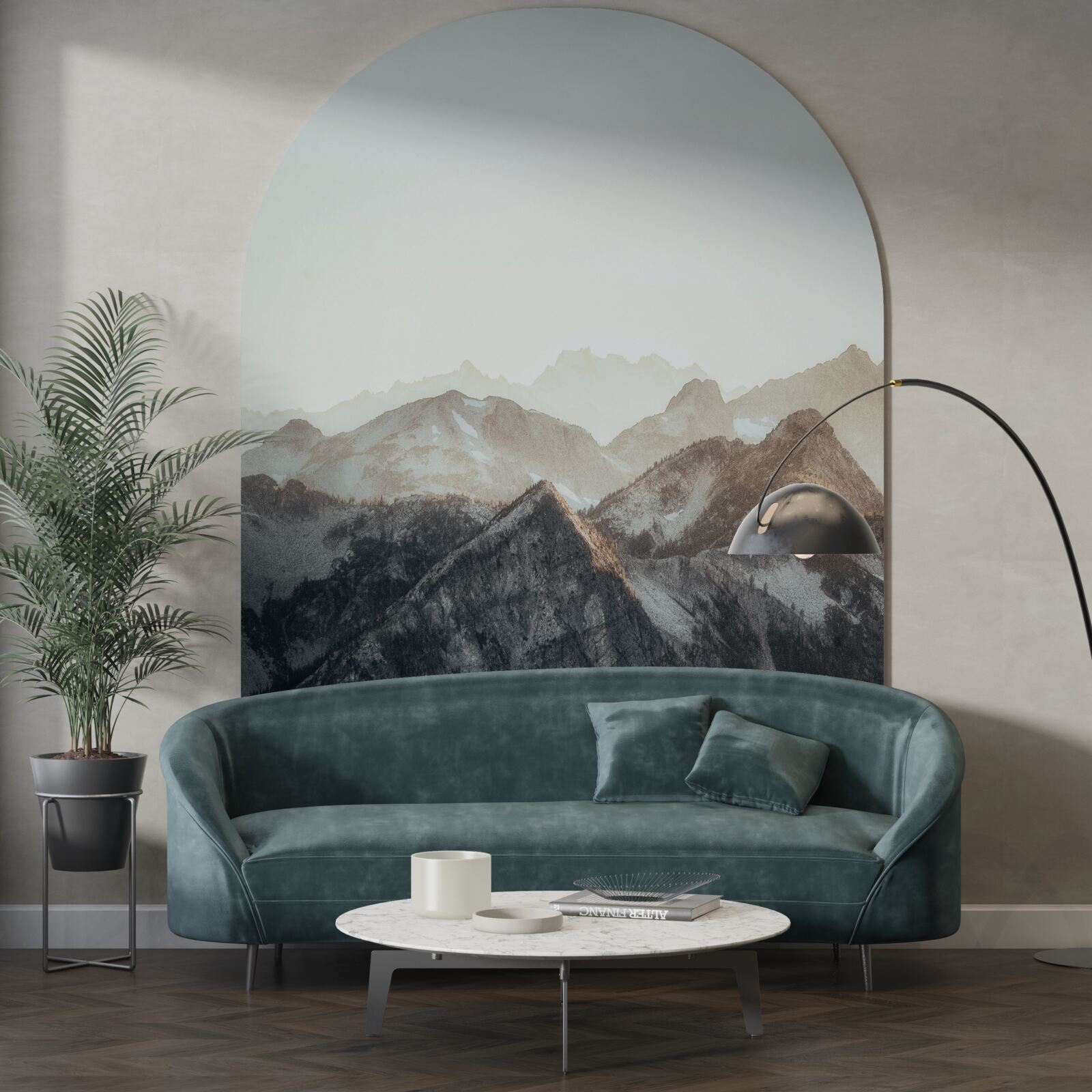 Fototapet în timpul zilei, vârfurile munților acoperite cu zăpadă arată ingenios