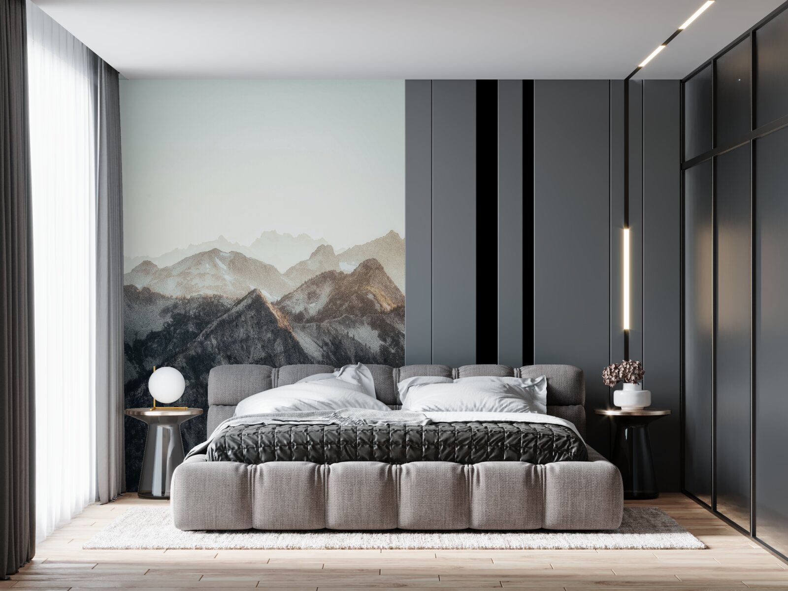 Fototapet în timpul zilei, vârfurile munților acoperite cu zăpadă arată ingenios