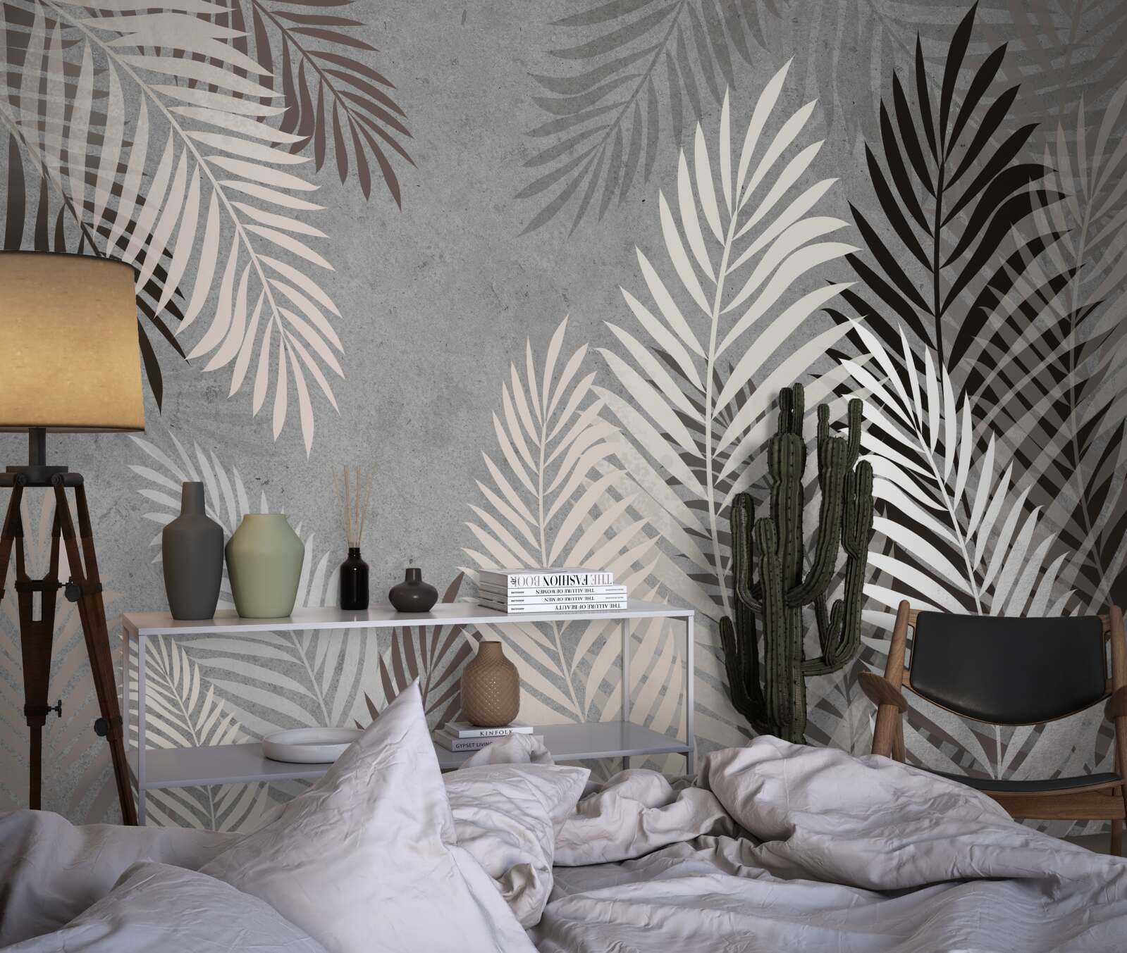 Fototapet frunzele tropicale sunt albe și negre