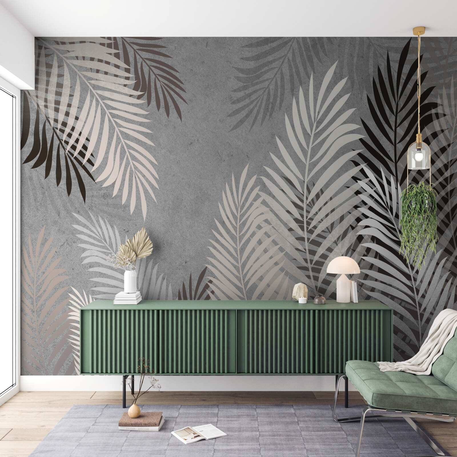 Fototapet frunzele tropicale sunt albe și negre