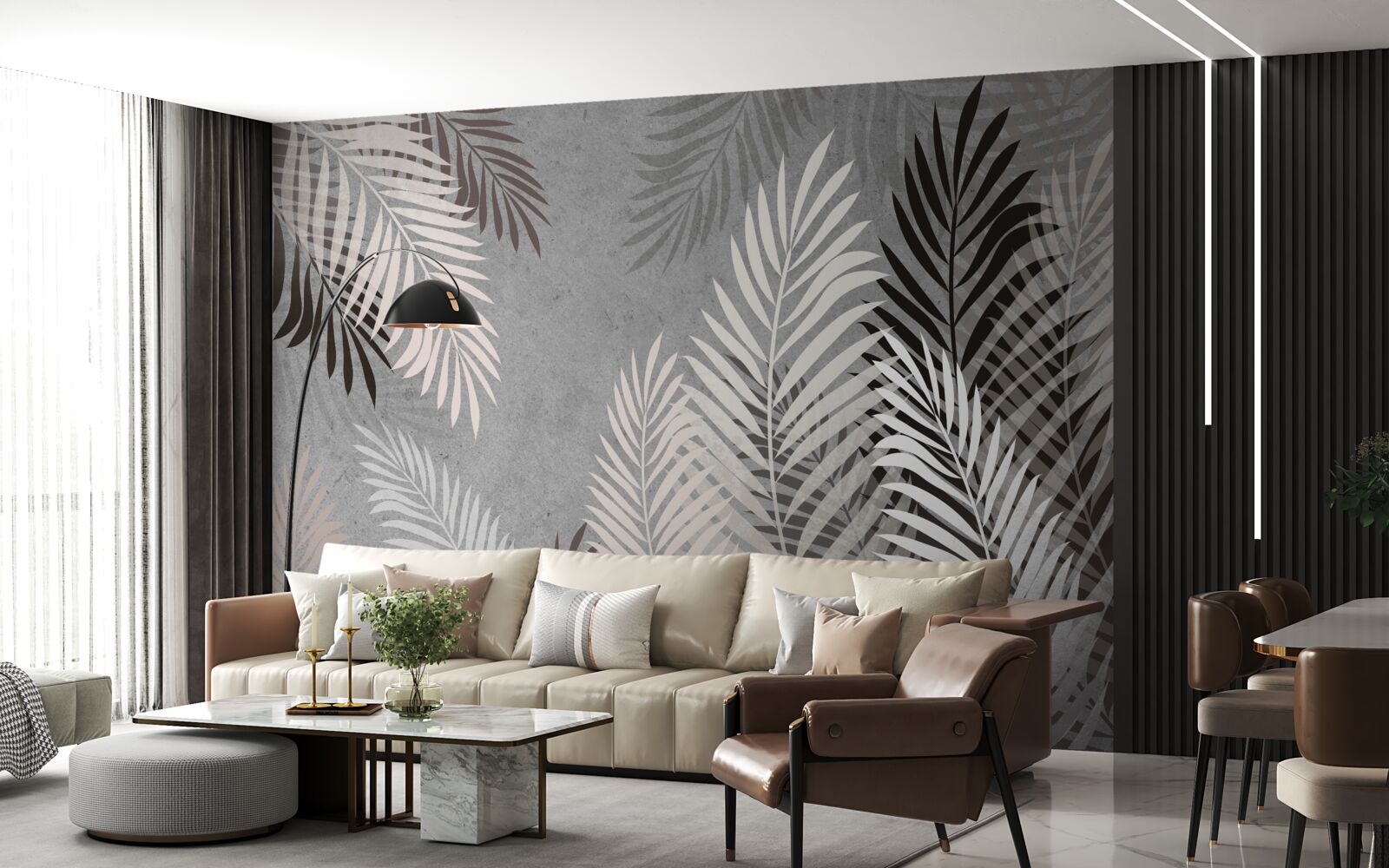 Fototapet frunzele tropicale sunt albe și negre