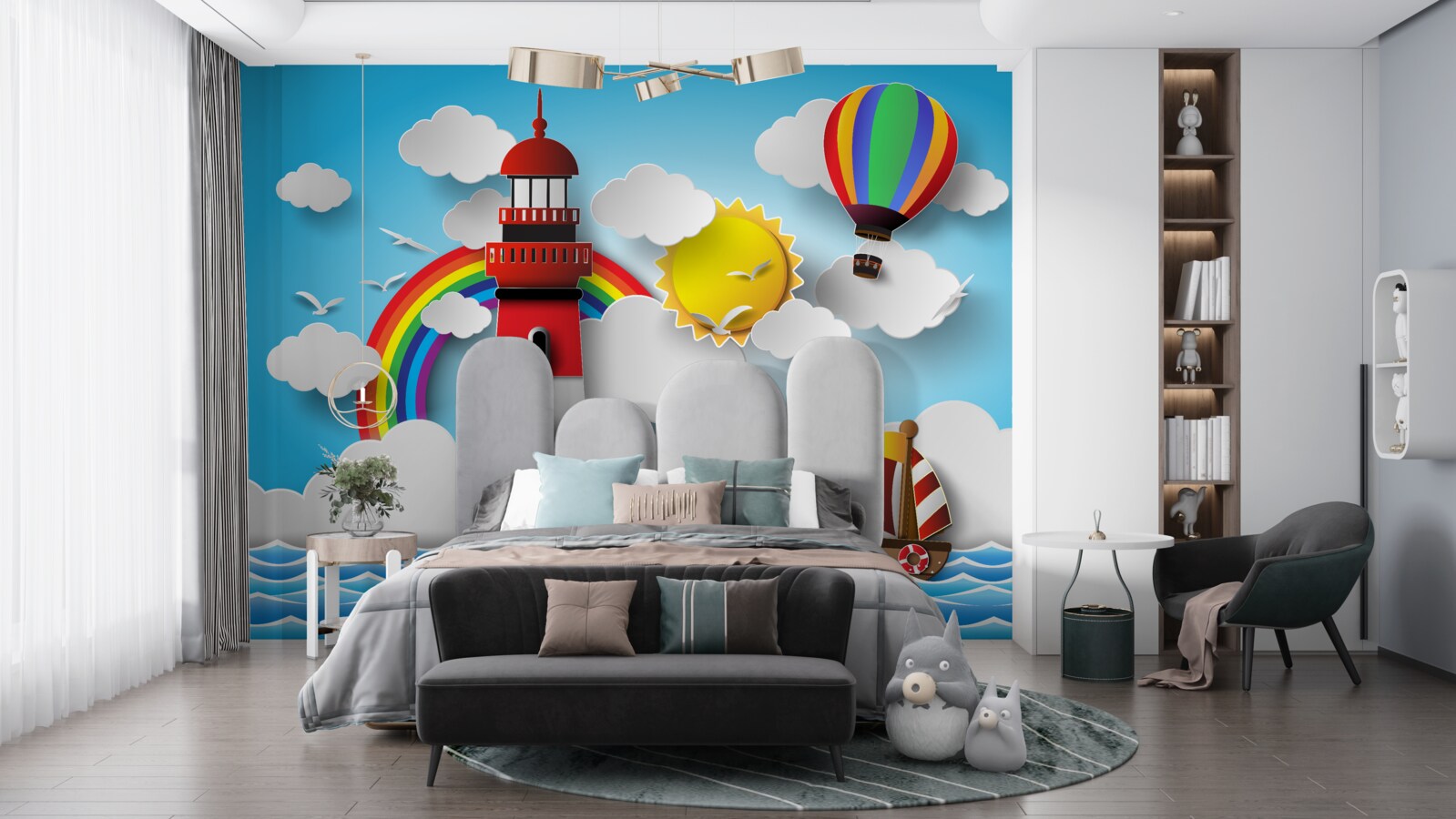 Fototapet un far luminos iluminează iahturile care navighează în apropiere