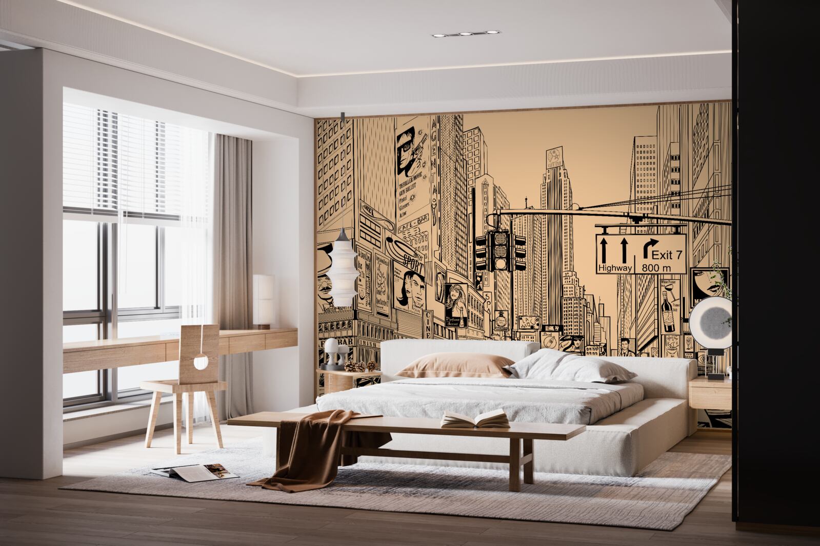 Fototapet time square desen pe hârtie în creion