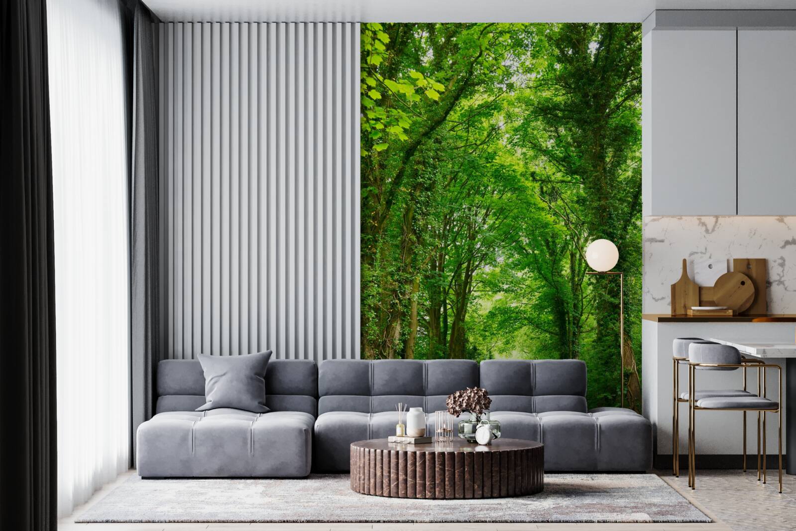 Fototapet arcuri de copaci verzi se ridică deasupra căii