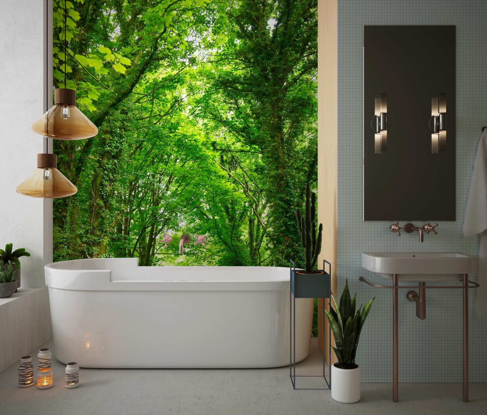 Fototapet arcuri de copaci verzi se ridică deasupra căii