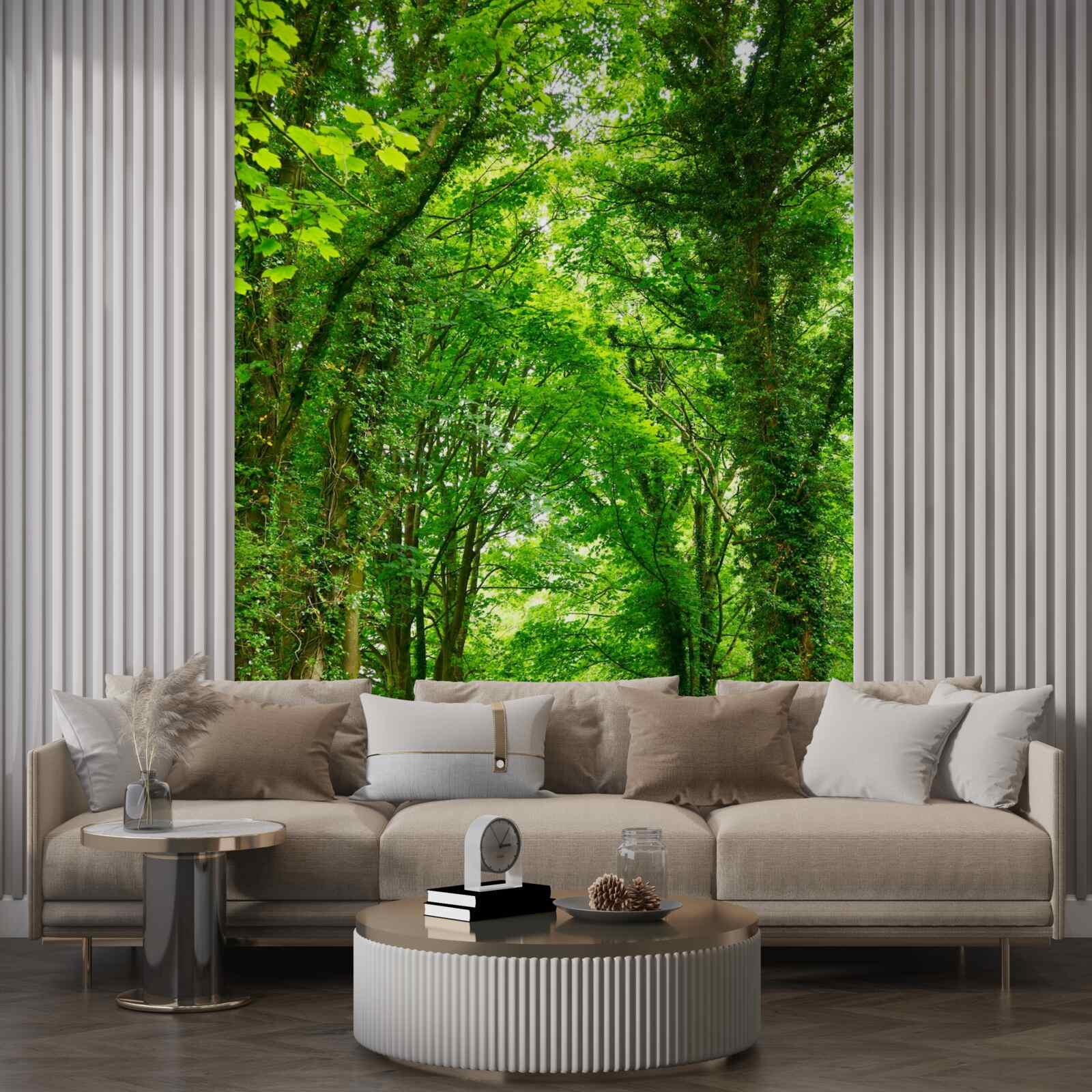 Fototapet arcuri de copaci verzi se ridică deasupra căii