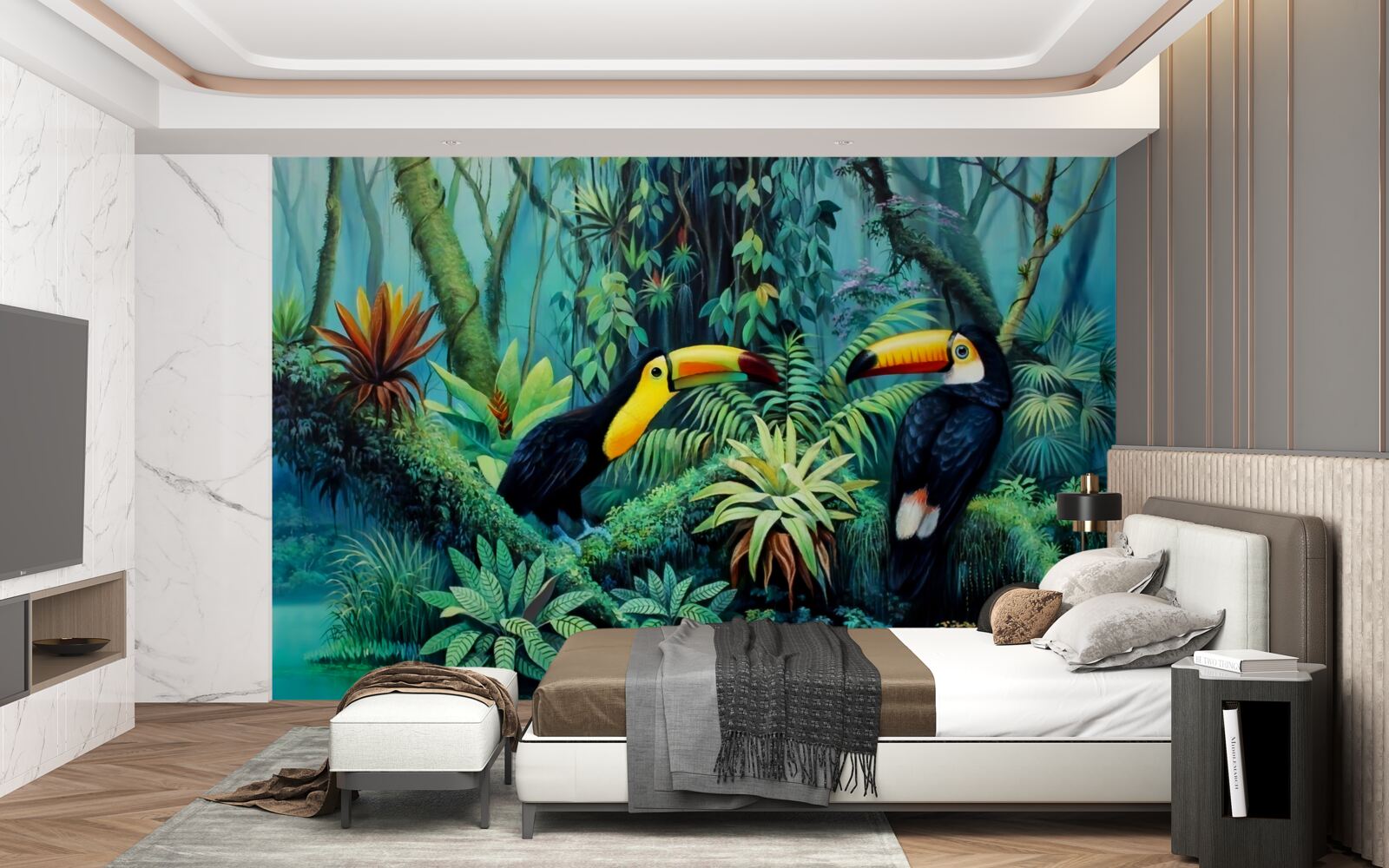 Fototapet pădure tropicală păsări faună