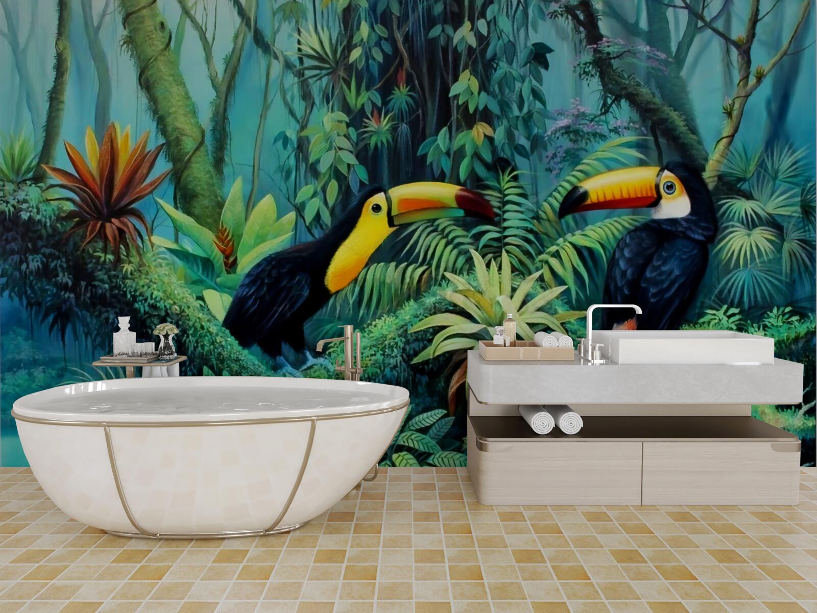 Fototapet pădure tropicală păsări faună