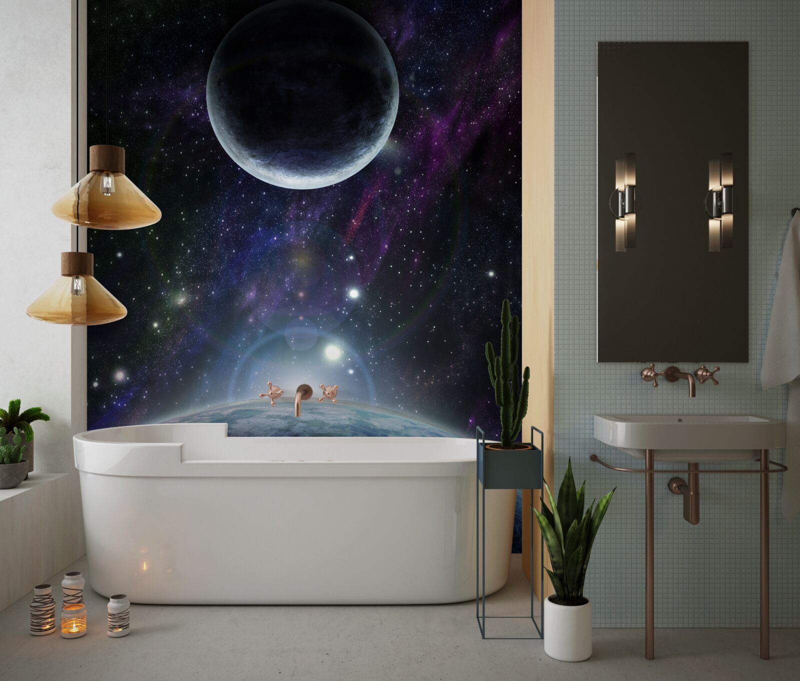 Fototapet Pământul și Luna sunt în spațiu