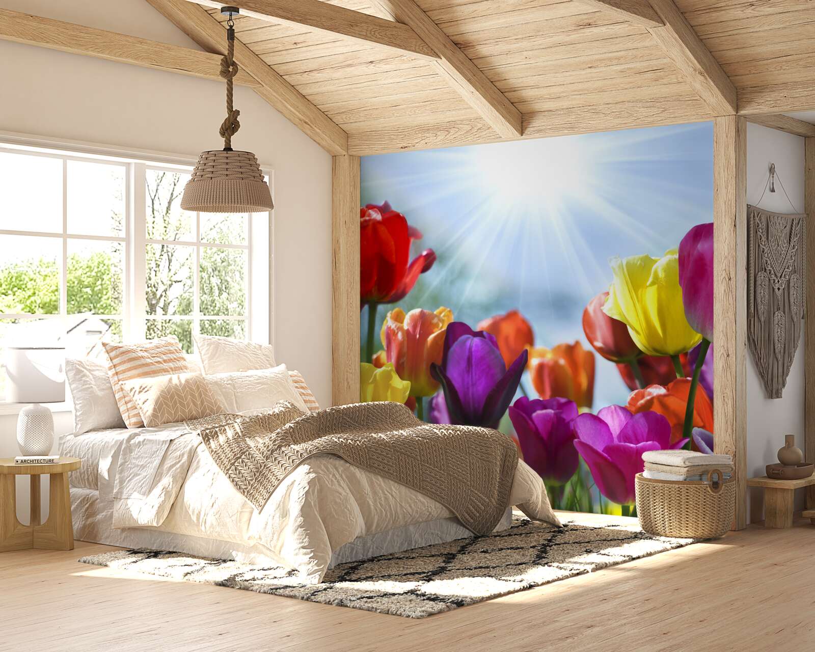 Fototapet lalele în culori diferite în bătaia soarelui