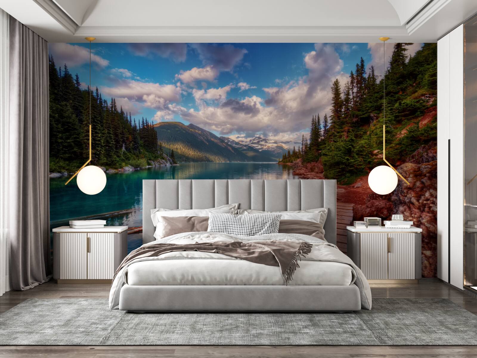 Fototapet un pod situat în pădure, lângă un rezervor montan