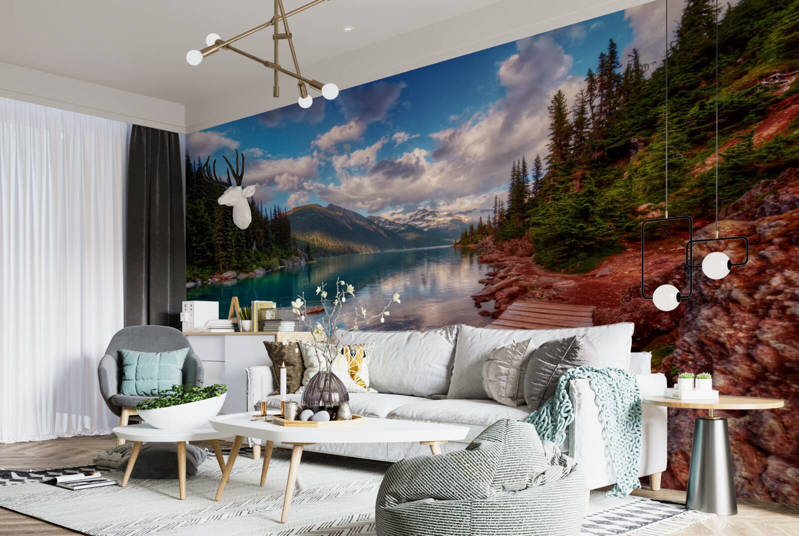 Fototapet un pod situat în pădure, lângă un rezervor montan