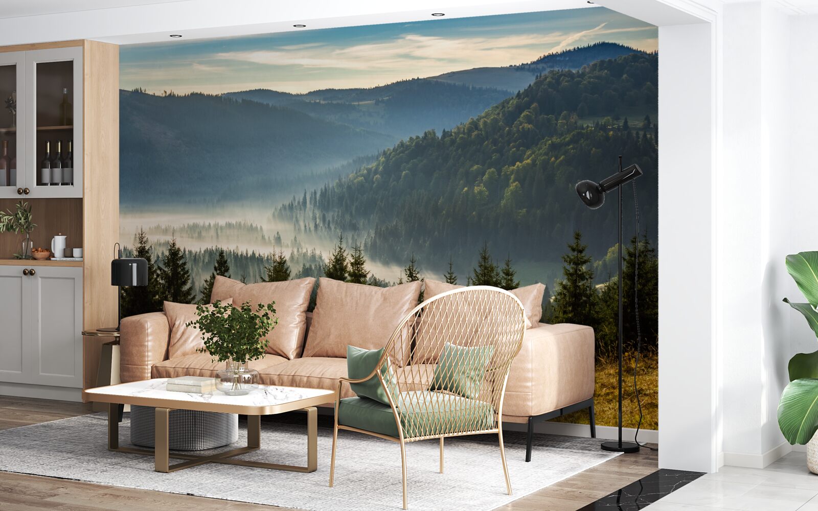 Fototapet pădurea densă de toamnă este învăluită într-o ceață mai densă