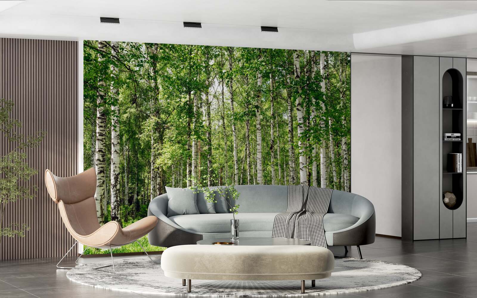 Fototapet livadă de mesteacăn subțire