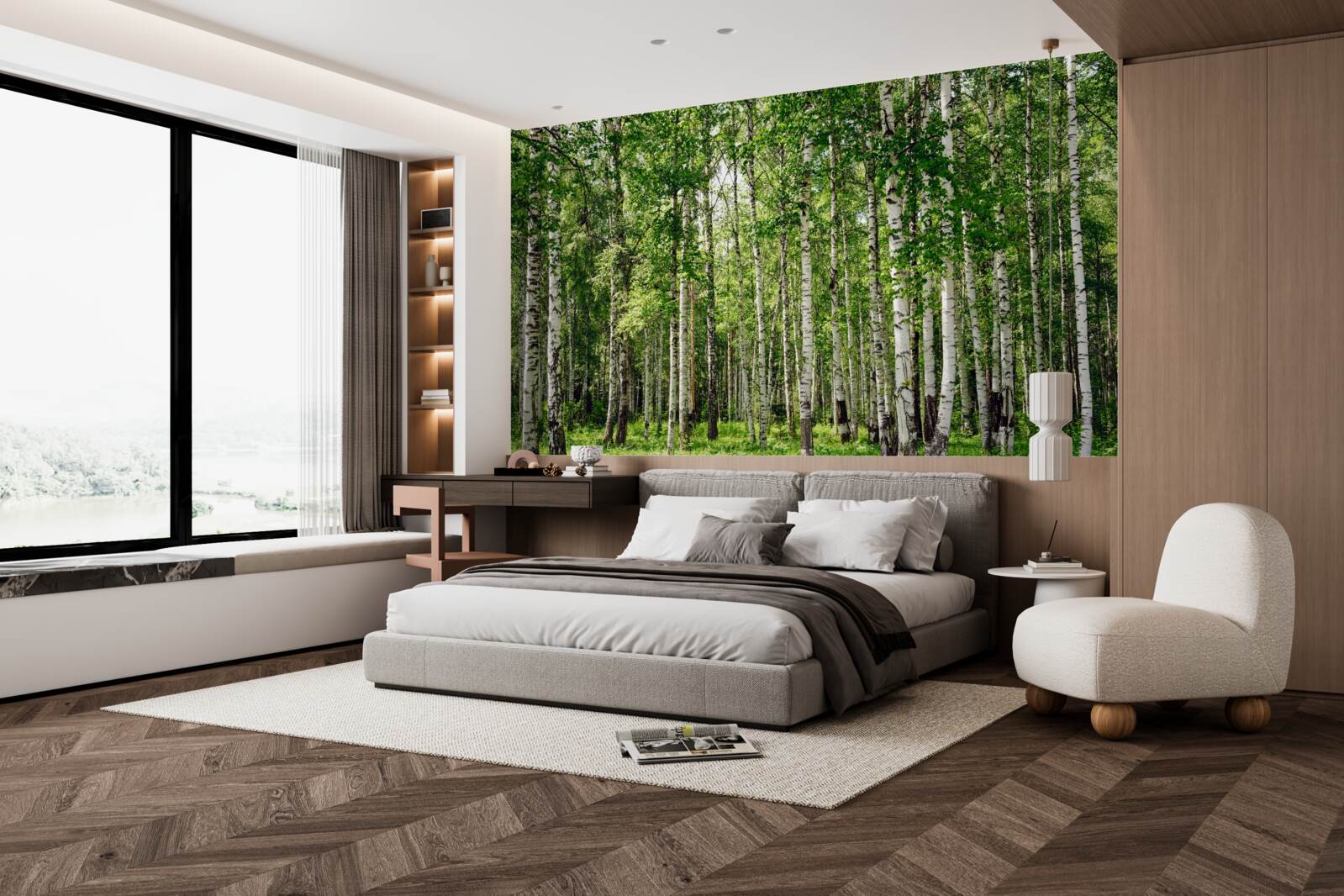 Fototapet livadă de mesteacăn subțire