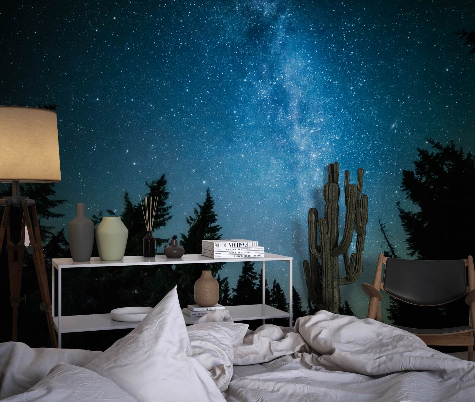 Fototapet O cărare printre stele într-o pădure întunecată