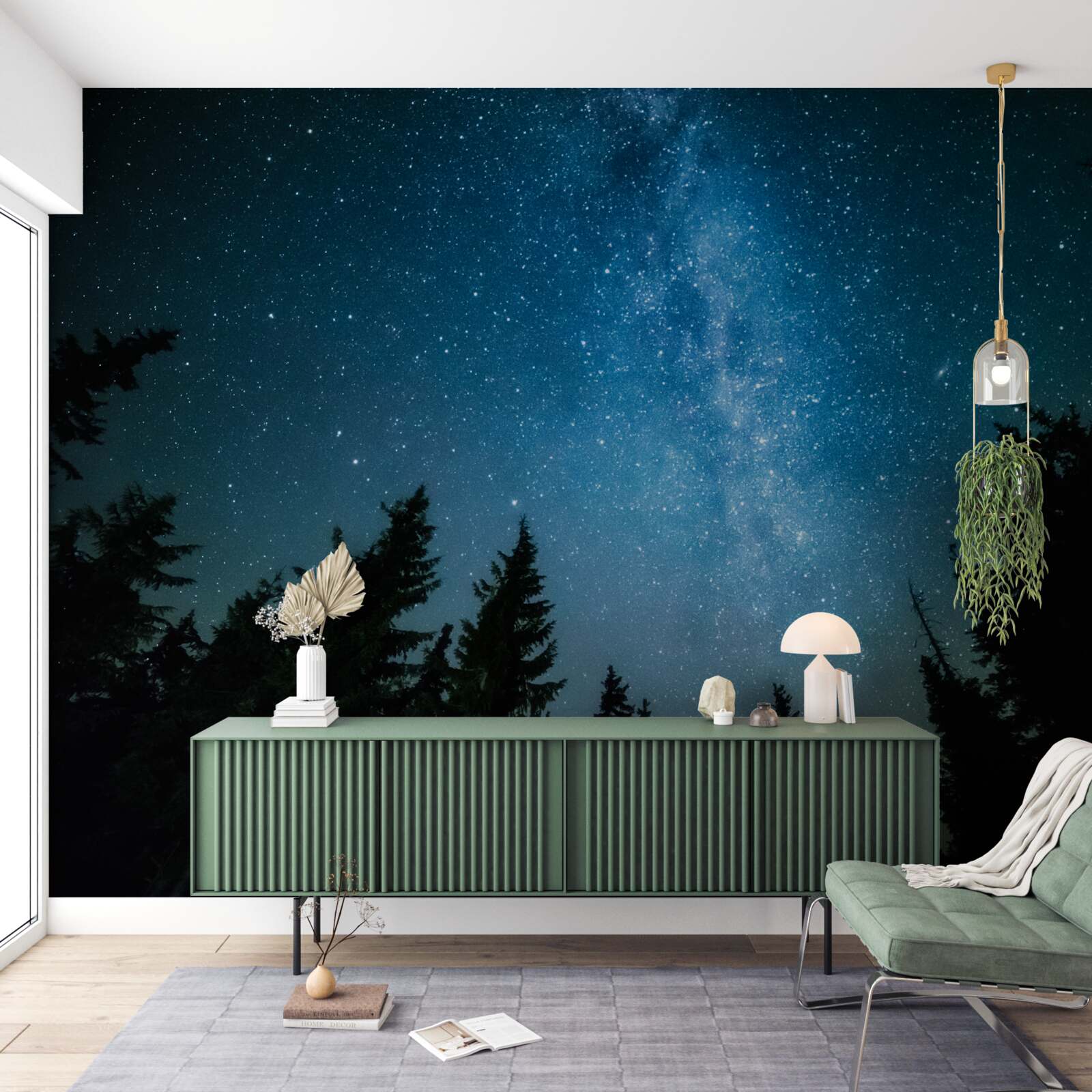 Fototapet O cărare printre stele într-o pădure întunecată