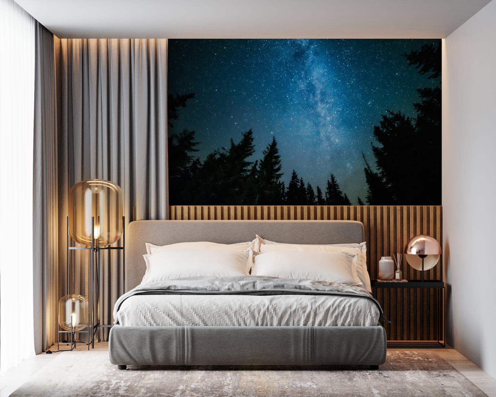 Fototapet O cărare printre stele într-o pădure întunecată