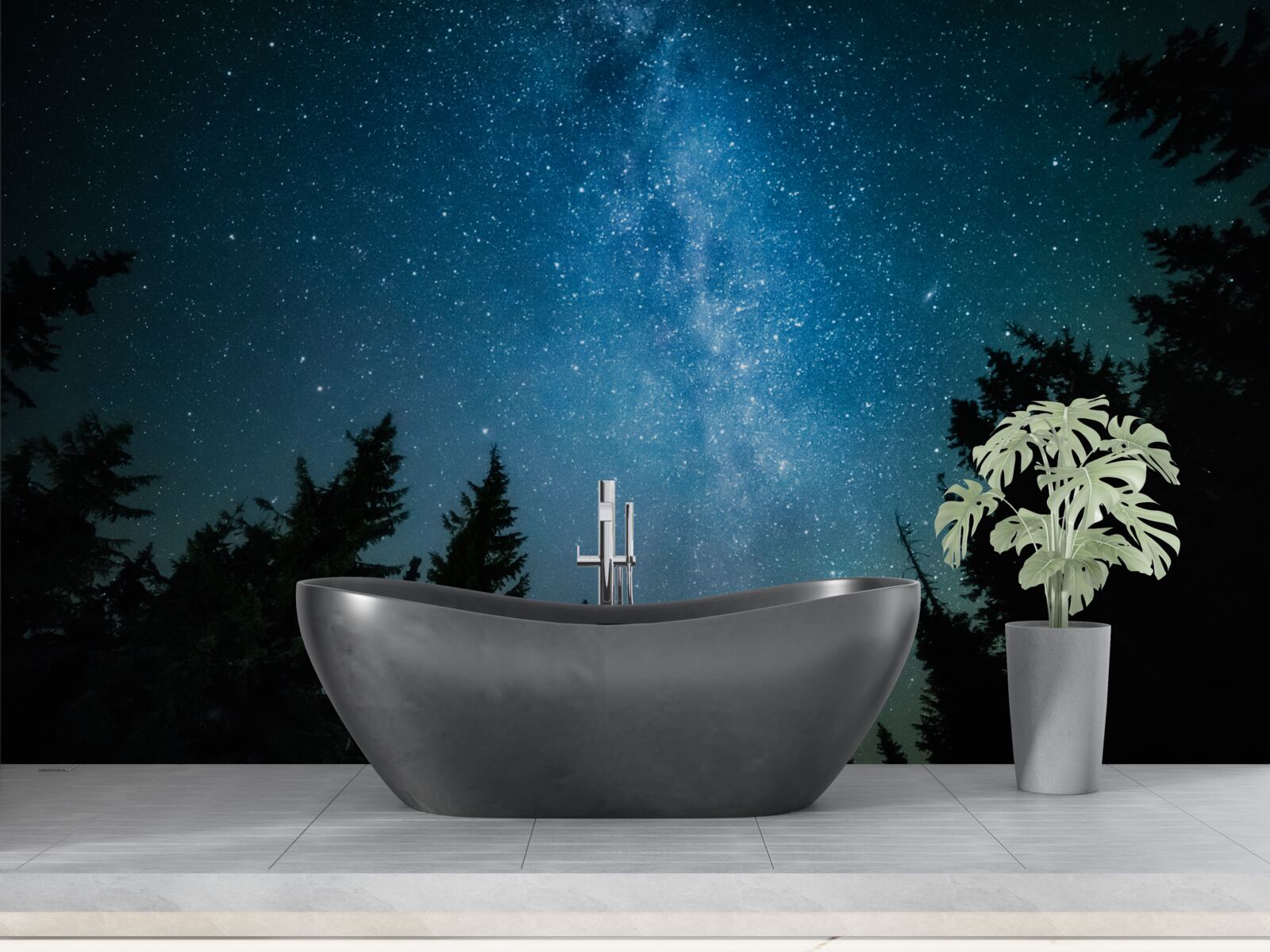 Fototapet O cărare printre stele într-o pădure întunecată