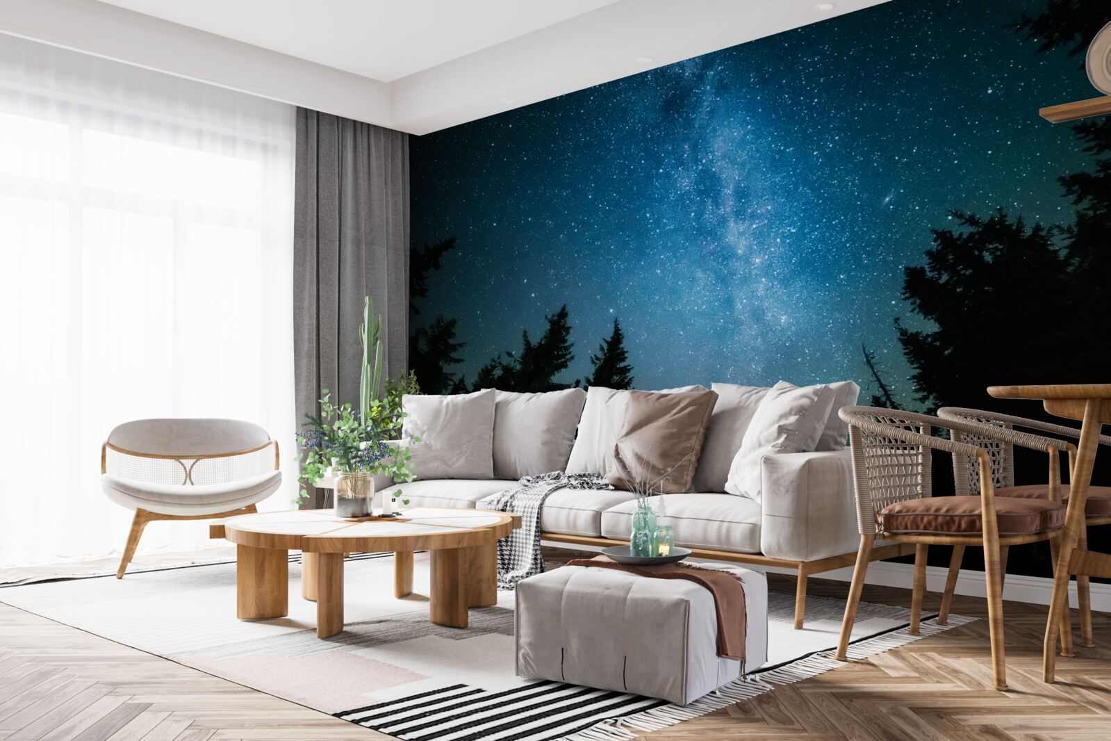 Fototapet O cărare printre stele într-o pădure întunecată